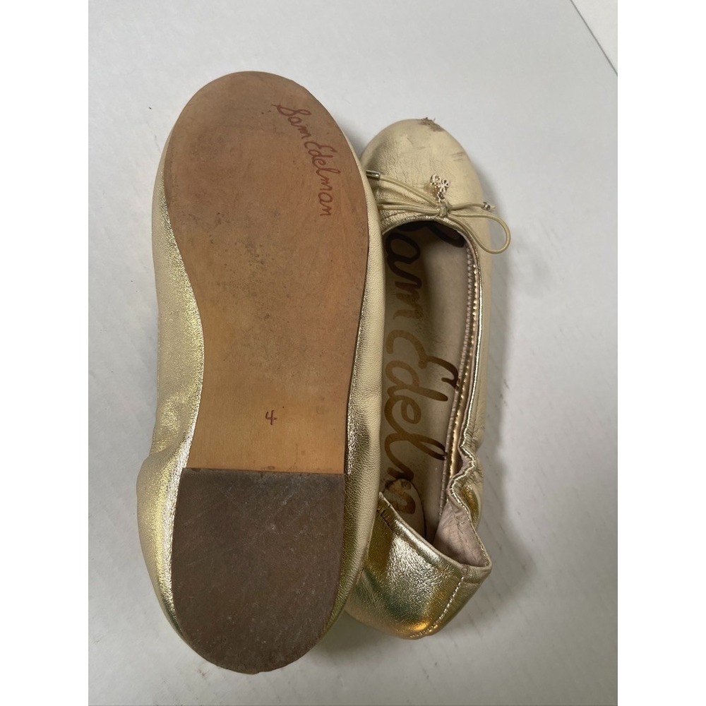 EUC Metallic Gold Leather Sam Edelman Jessica Mini Ballet Shoes Girls Size 4 - Picture 7 of 8